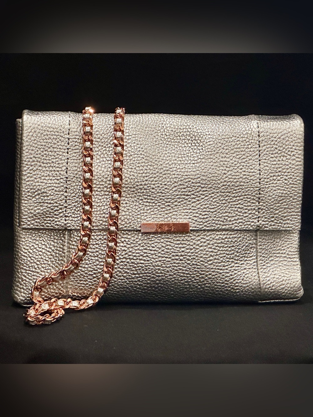 Ted Baker Silver Metallic Convertible Chain Shoulder Bag / Clutch